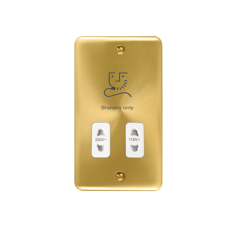 Click Deco Plus Shaver Socket Satin Brass White Inserts