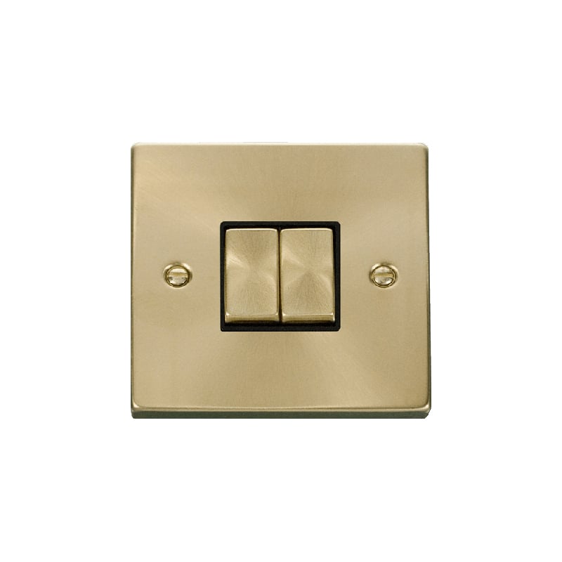 Click Deco 2 Gang 2 Way Ingot 10AX Switch Satin Brass Black Inserts