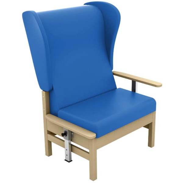 Atlas High Back Bariatric Arm Chair with Wings and Drop Arms - Mid Blue