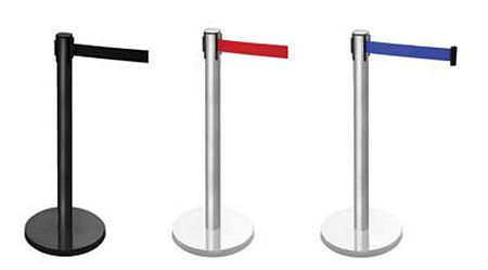 Retractable barrier on black post (3.4m red webbing) 1015mm high post