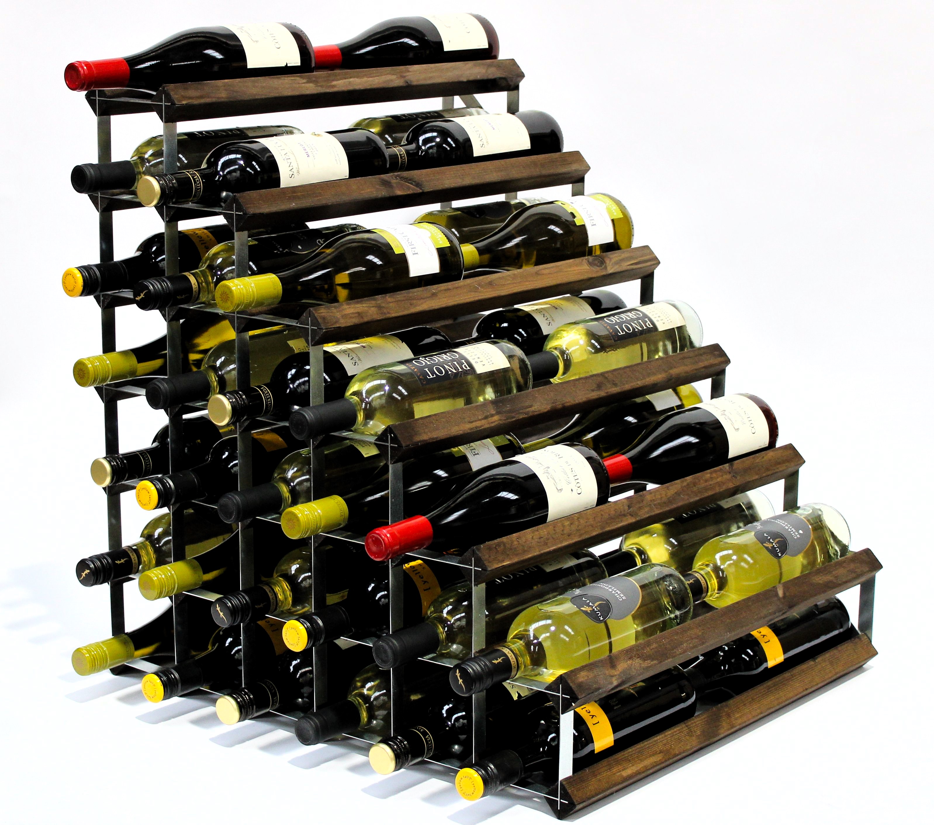Double depth 54 bottle understairs wine rack - Dark Oak stain wood - Galvanised metal
