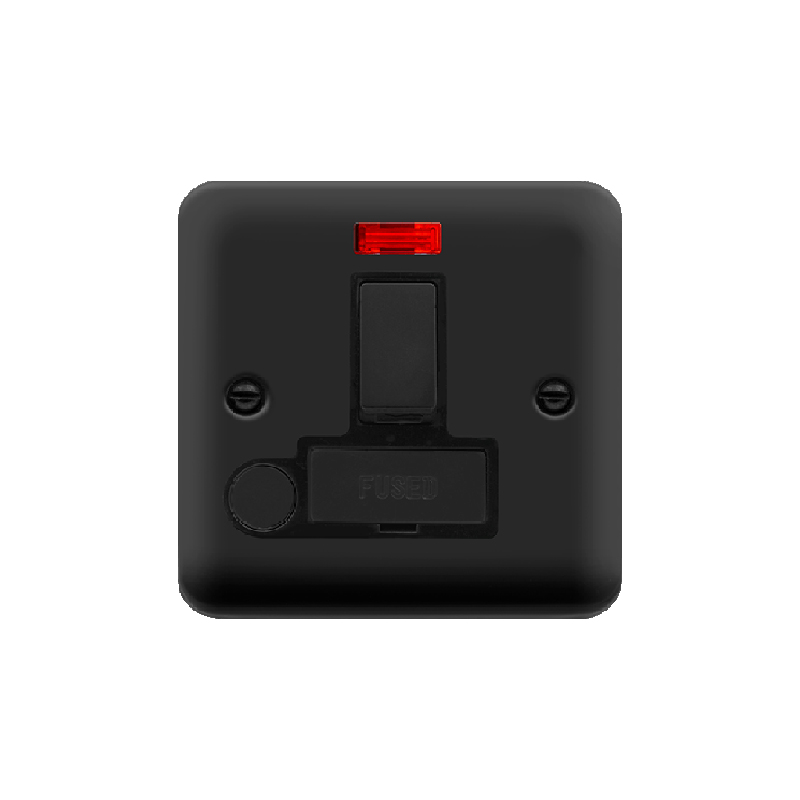 Click Deco Plus Switched Fused Spur Matt Black Black Inserts Neon Light + Flex Outlet