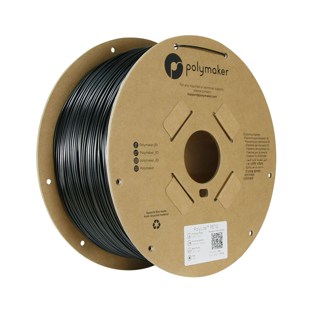 PolyMaker PolyLite PETG 1.75mm Black 3D Printing filament 3Kg
