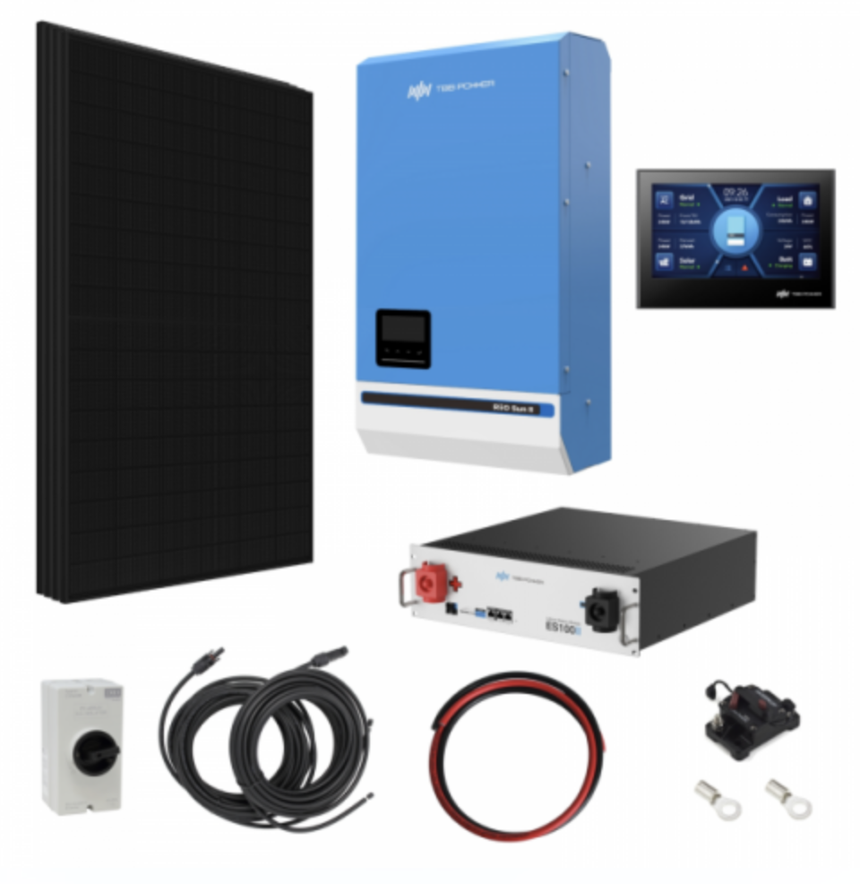 TBB Power 1.72Kw 48V Complete Off-Grid Solar Power System With 4 X 430W Sharp Solar Panels, 5Kw TBB Power Riiosun Hybrid Inverter And Tbb Power Es100Ii 105Ah Battery TBB-KIT1