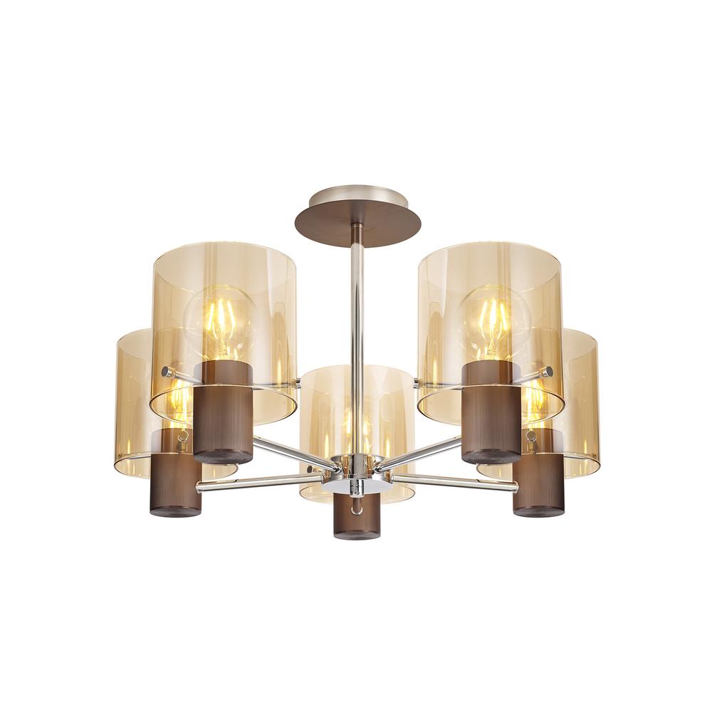 Luxuria Fusion 60cm Semi Flush Light 5xE27 Mocha/Amber Glass