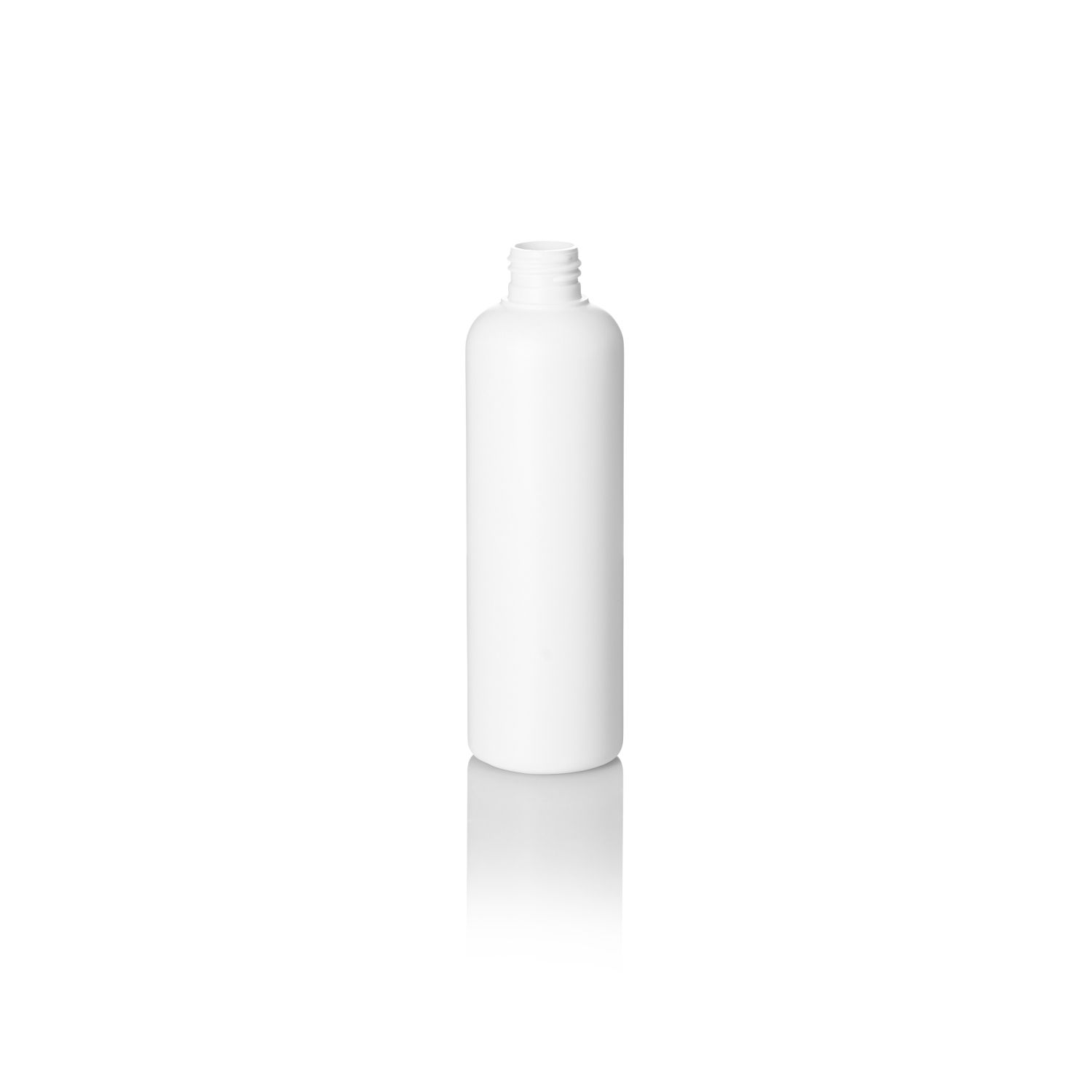 250ml White HDPE Tall Boston Round Bottle