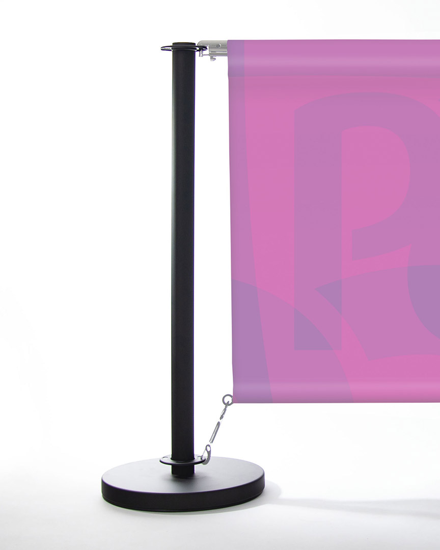 Black Powder Coated Café Barrier Pole & Base For Electronics & Technology Stores