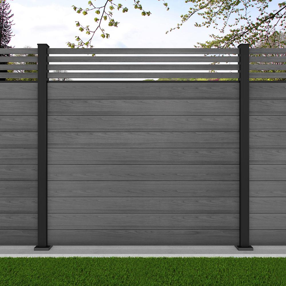 1.8m Connect + Parallel 50 Grey Wood Effect - Black Sand Bolt Down Posts - Metre Price 