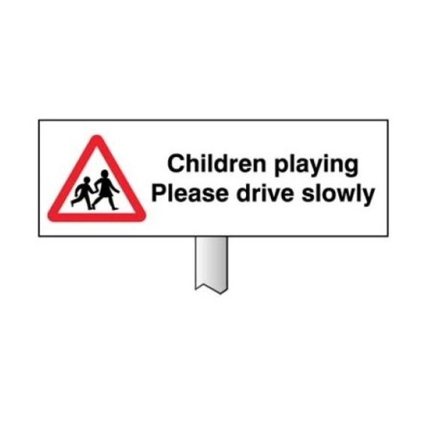 Children Playing - Please Drive Slowly – Verge Sign with 800mm Post