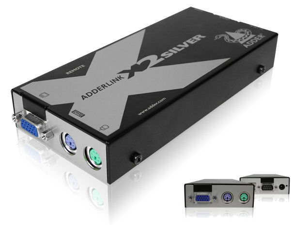 X2-SILVER-P - AdderLink X2 Silver. PS/2 KVM & RS232 CATx Extender. 300 Mtr KVM extender transmitter & receiver pair with IEC PSU (SERIAL Extender )