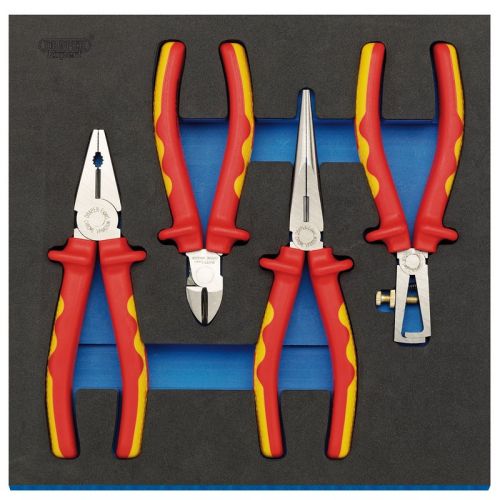 Draper 63216 4 Piece VDE Approved Fully Insulated Plier Set With EVA Drawer Insert Tray