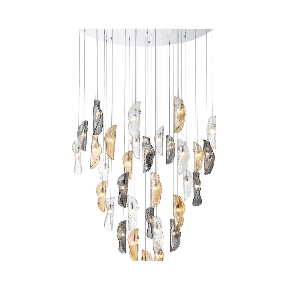 Luxuria Trim 120cm Pendant 6m 32xG9 Polished Chrome / Clear & Amber & Smoked Glass