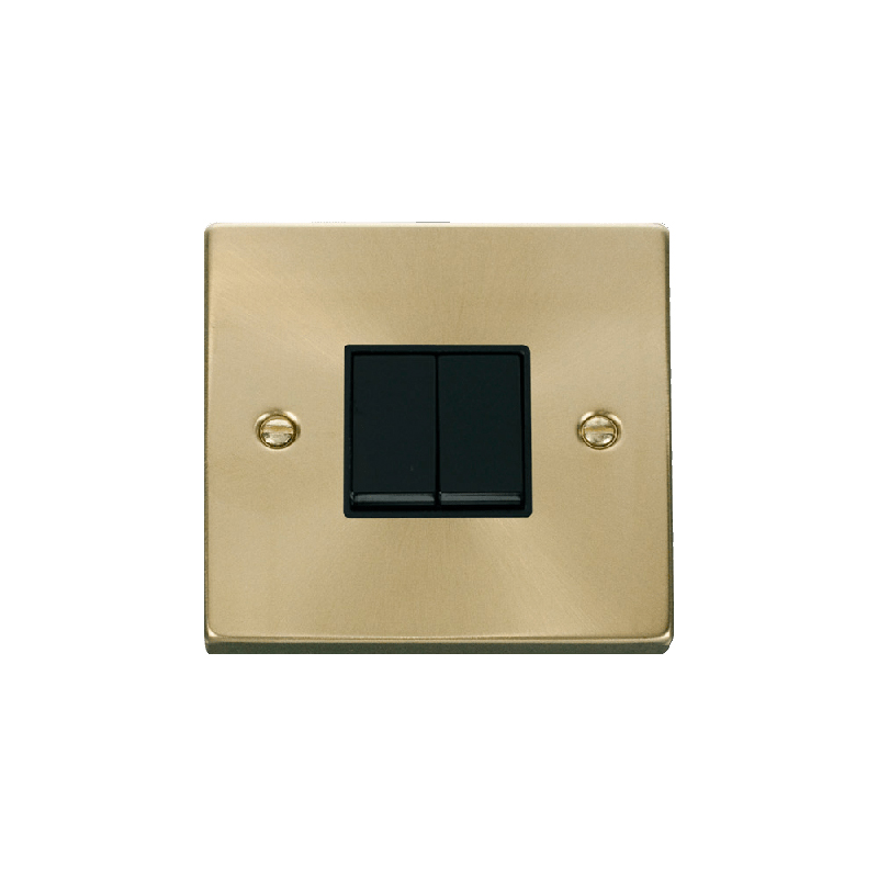 Click Deco 2 Gang 2 Way 10AX Switch Satin Brass Black Inserts