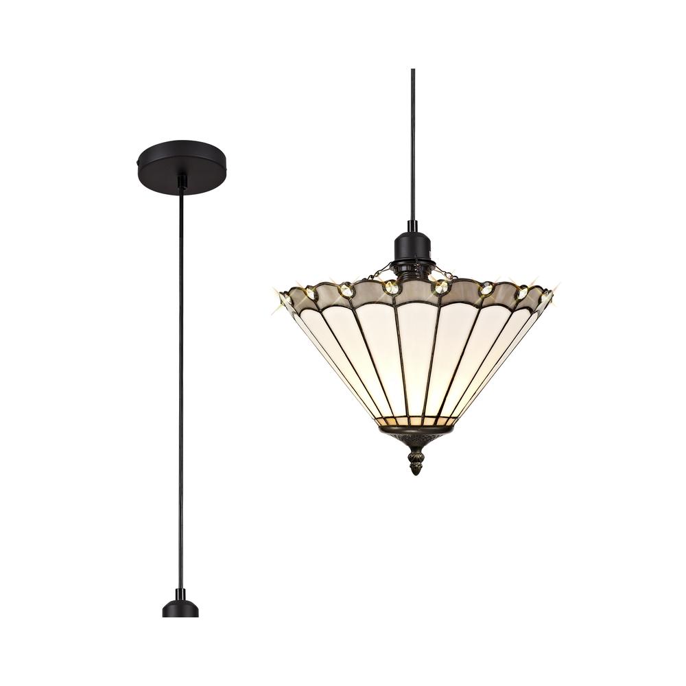 Luxuria Sleek 1 Light Uplighter Pendant E27 With 30cm Tiffany Shade Grey/Cream/Crystal/Black