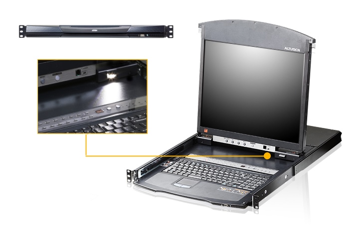 KL1516Ai Aten LCD Console, 1-Local/Remote Share Access 16-Port Multi-Interface Cat 5 Dual Rail LCD KVM over IP switch, with built in Port ATEN KVM Switch (KL Range) KL1516Ai-N (19in)