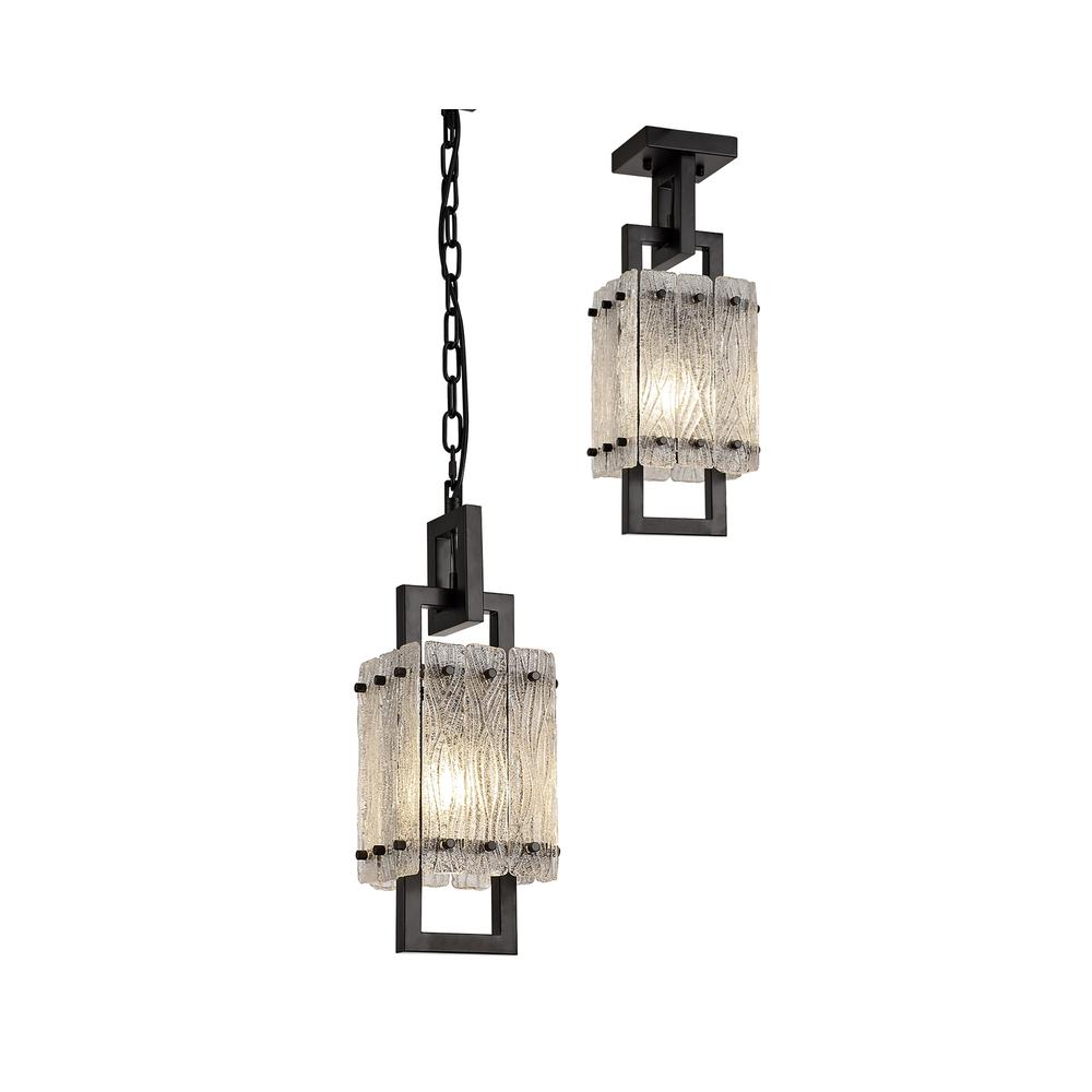 Luxuria Nebula Small Square Pendant Light E27 Matt Black/Crystal Sand Glass