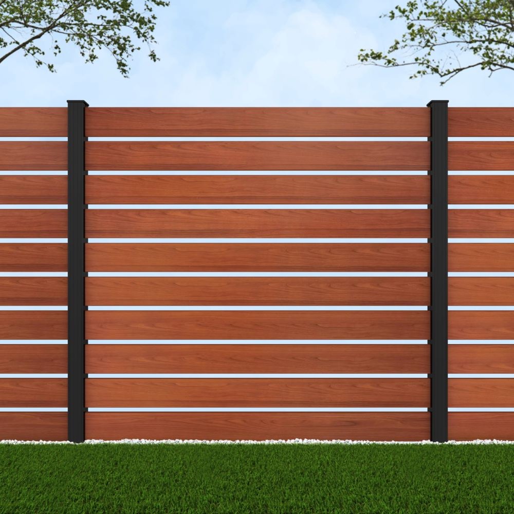 1.8m Parallel 150 Oak Wood Effect - Black Sand Posts - Metre Price