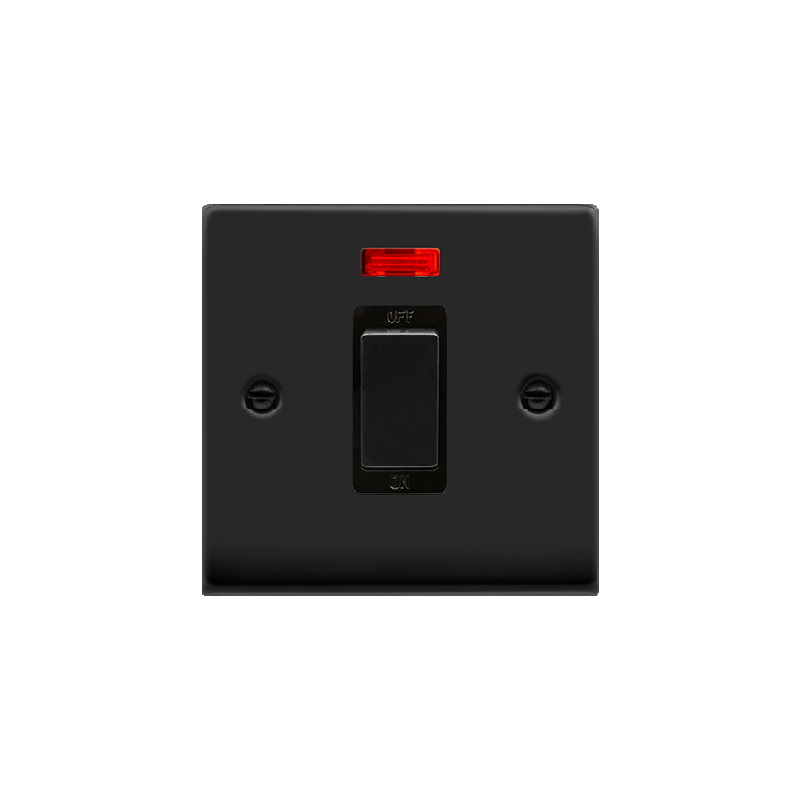 Click Deco 45A Ingot 1 Gang DP Switch With Neon Matt Black Insert Black