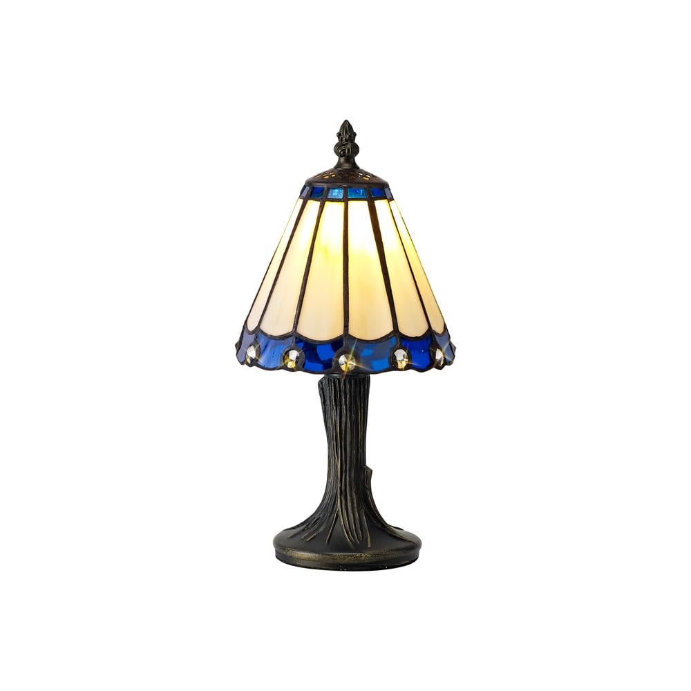 Luxuria Sleek Tiffany Table Lamp 1xE14 Cream/Blue/Clear Crystal Shade