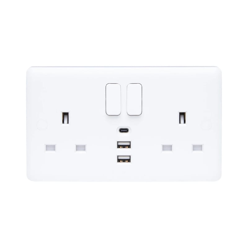 Deta Vimark Curve 13A 2G SP Switched Socket with 3 USB Ports