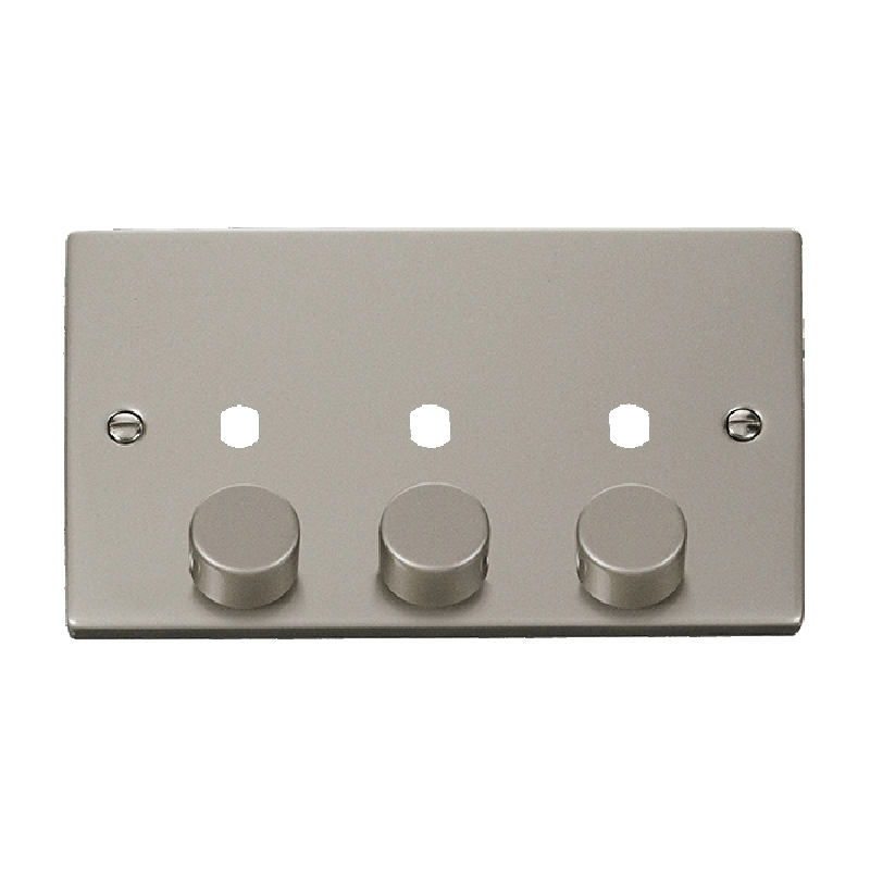 Click Deco 3 Gang Unfurnished Dimmer Plate and Knob (1200W Max) Pearl Nickel