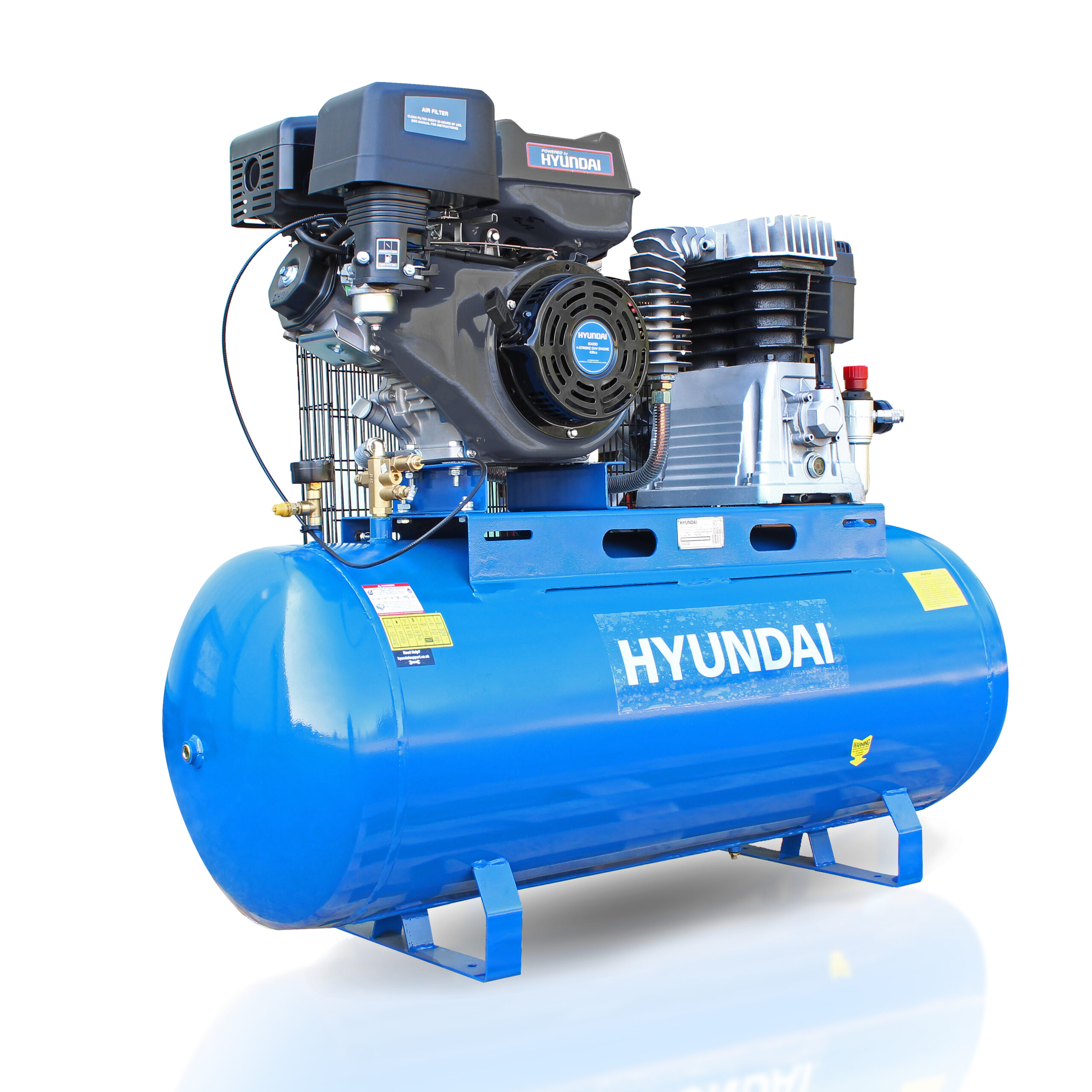 UK Suppliers Hyundai 200L Litre Air Compressor, Twin Cylinder Belt Drive - 29CFM, 14HP - HY140200PES