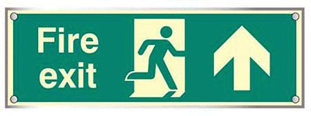 Fire exit straight on visual impact 5mm  photoluminescent acrylic sign 450x150mm c/w stand off locators