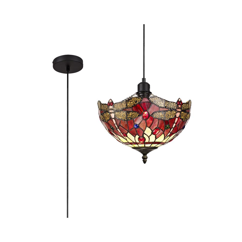 Luxuria Broadway 1 Light Uplighter Pendant E27 With 30cm Tiffany Shade Purple/Pink/Crystal/Black