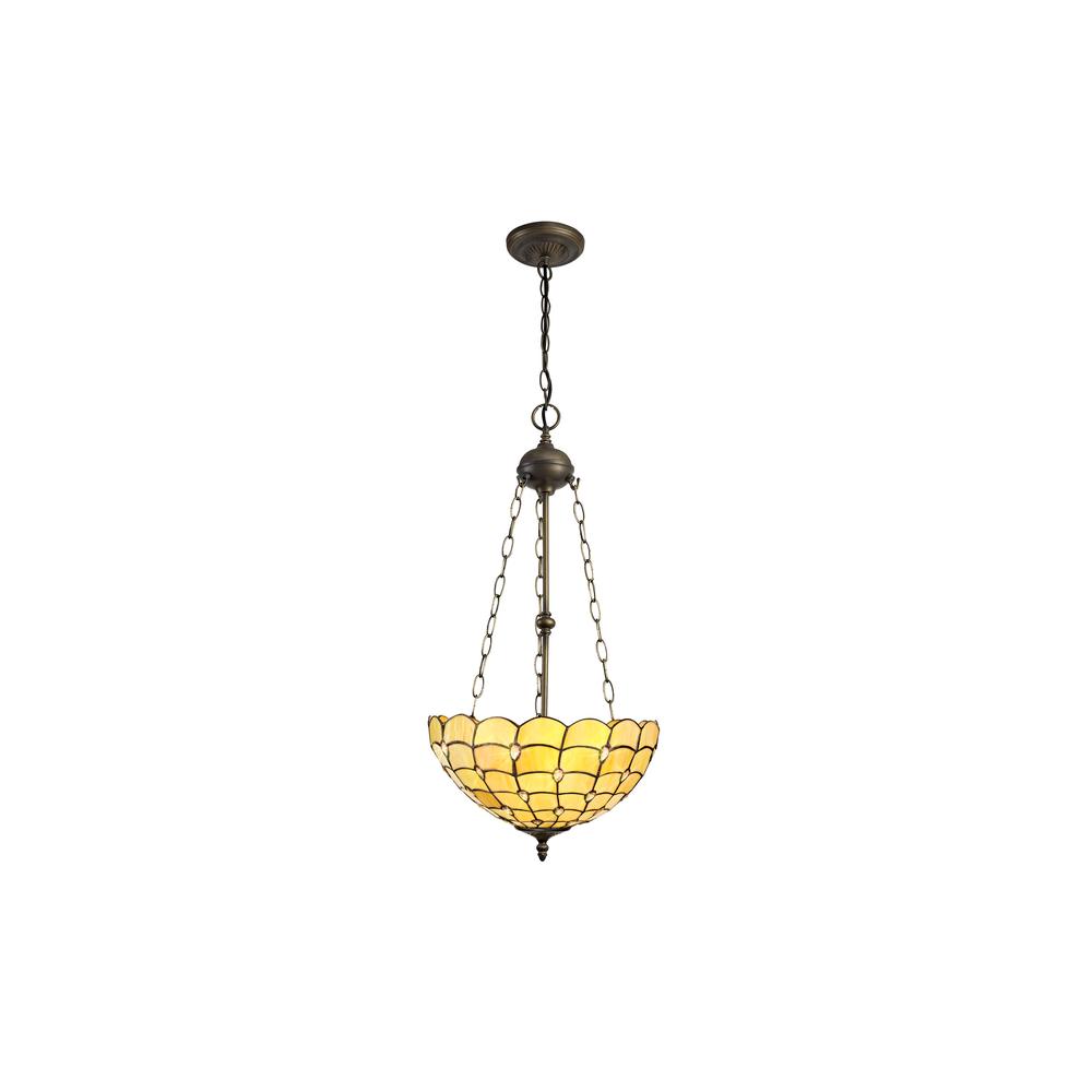 Luxuria Luna 3 Light Uplighter Pendant E27 With 40cm Tiffany Shade Beige/Clear Crystal/Aged Antique Brass