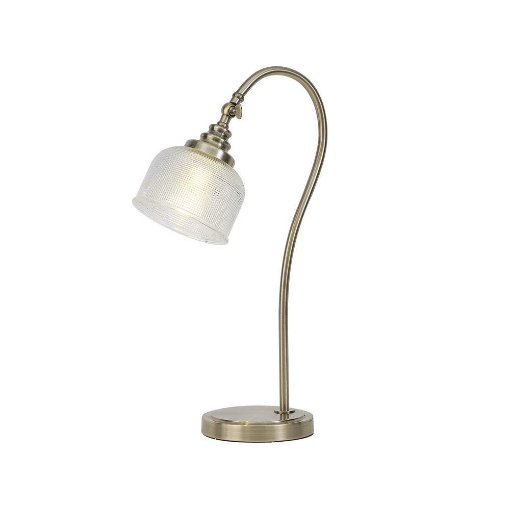 Luxuria Toussenel Table Lamp 1 Light E27 Antique Brass/Prismatic Glass