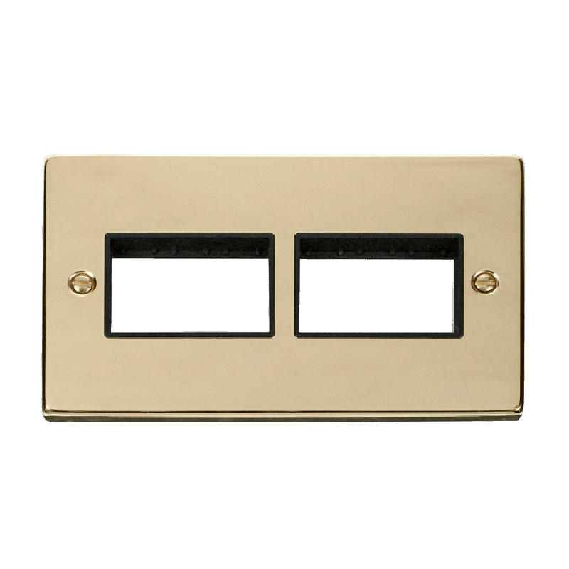 Click Deco 2 Gang Plate 2 x 3 Aperture Unfurnished Plate Polished Brass Black Inserts