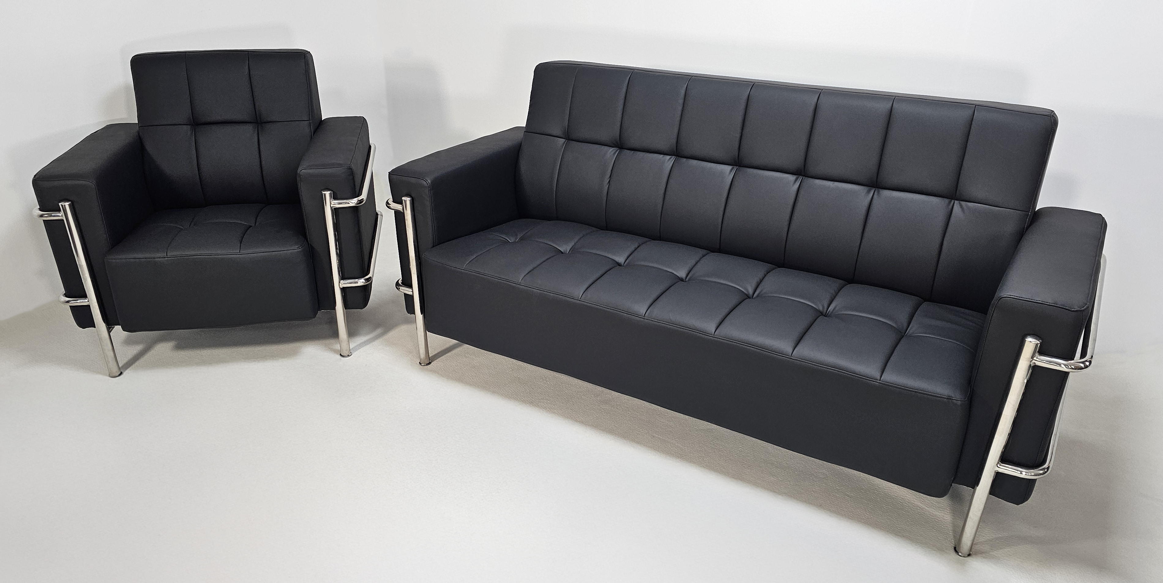 Providers Of Black Leather Executive Contemporary Sofa with Heavy Duty Metal Frame - Single and Triple Seat - F2402 UK