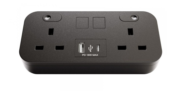 ICON.B - Icon Desktop Charger Black, x2 UK, USB-A, USB-C (Minimum Order: 2 Units)