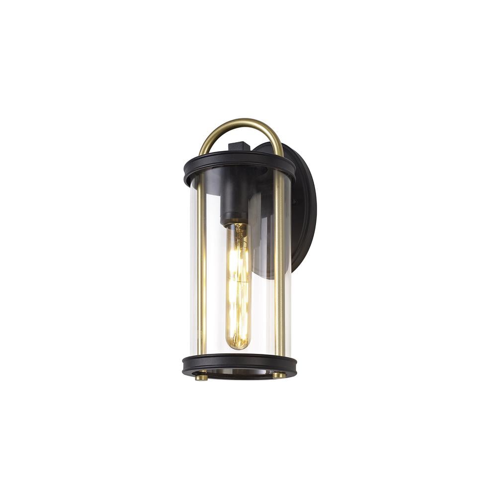 Luxuria Sentinel Small Wall Light E27 Black & Gold/Clear Glass IP54