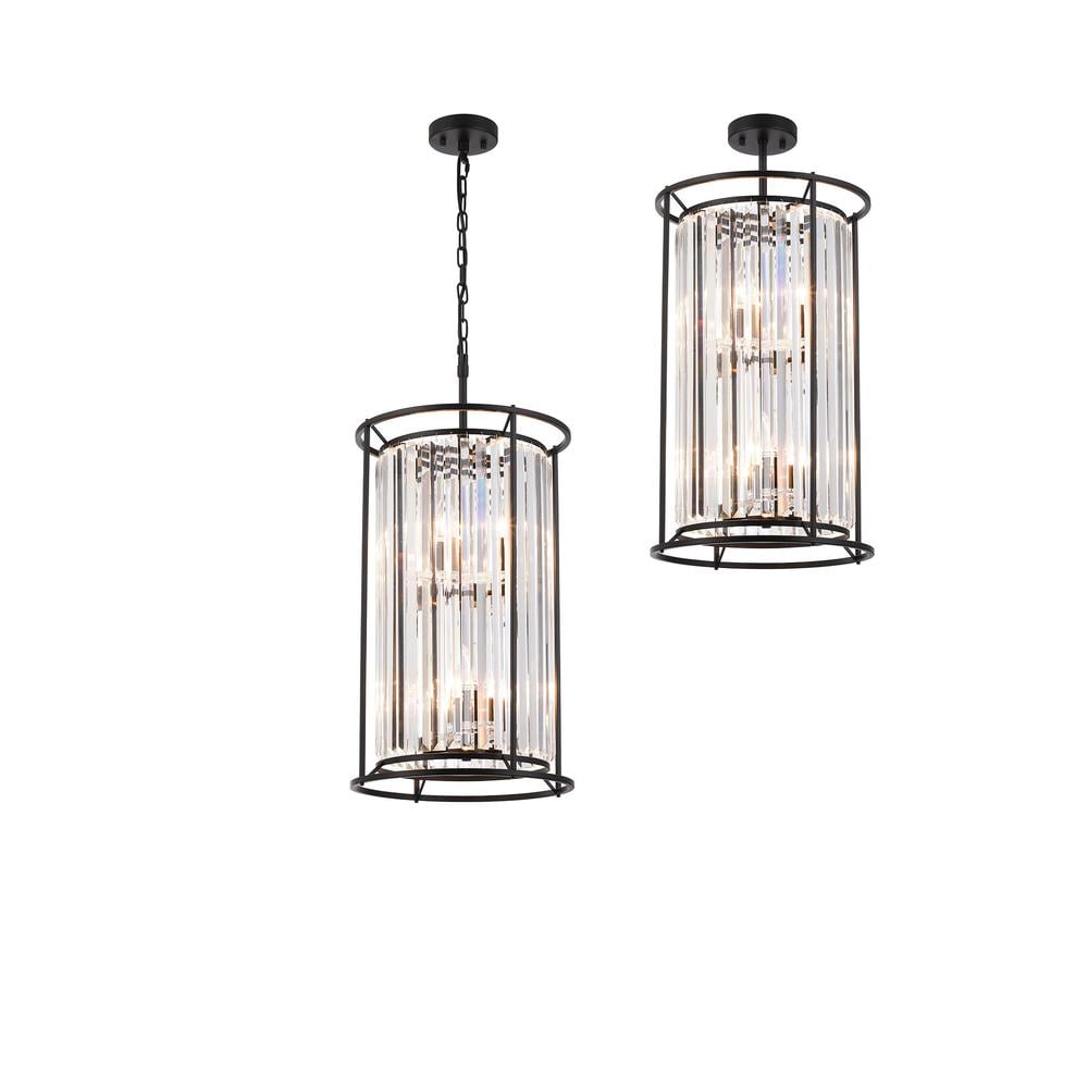 Luxuria Pantheon 36cm 2 Tier Pendant 3+3xE14 Satin Black / Clear