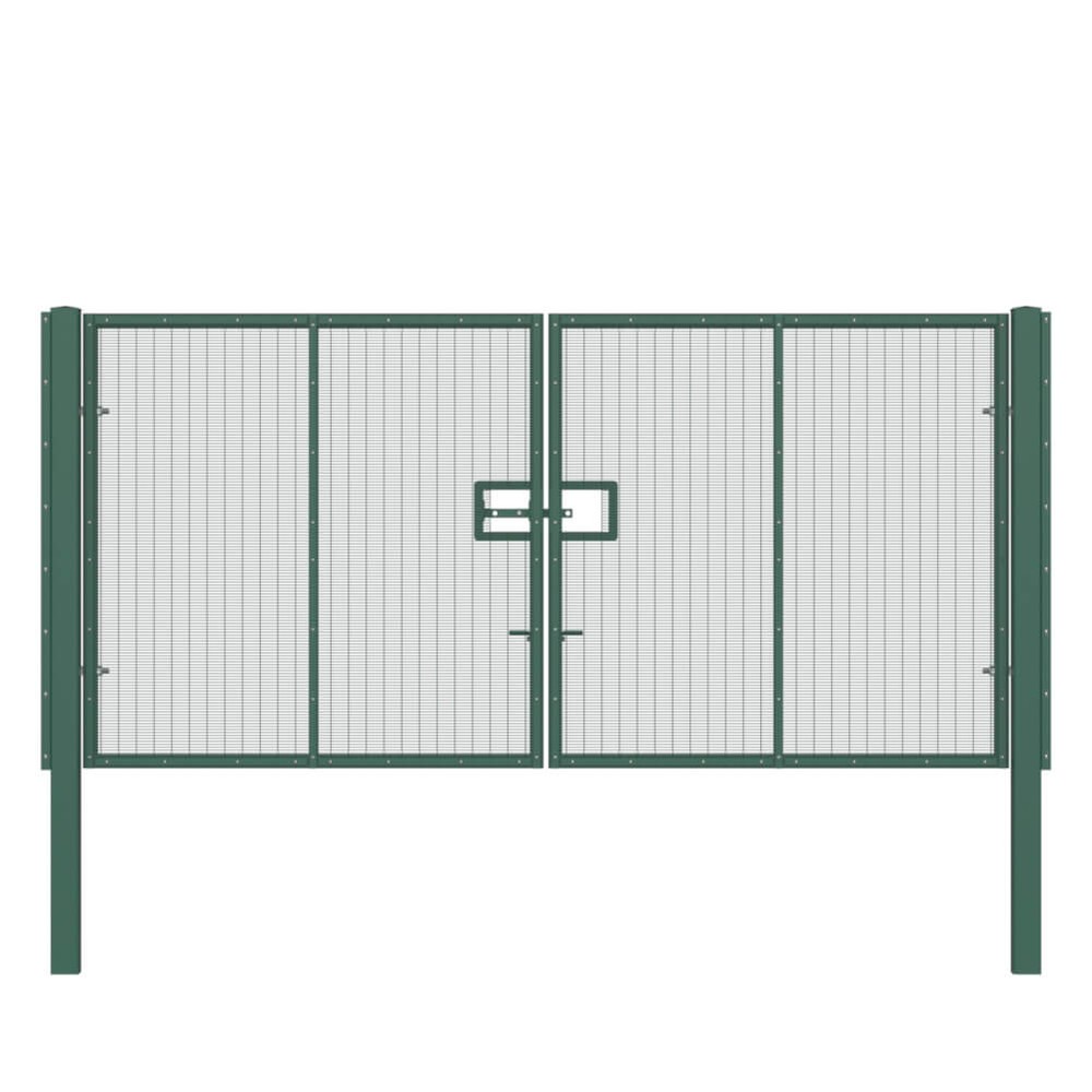 358 Wire Double Leaf Gate 3.0H x 6m Green Powder Coated Finish Concrete-In
