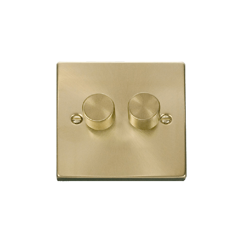 Click Deco 2 Gang 2 Way 100W LED Dimmer Switch Satin Brass