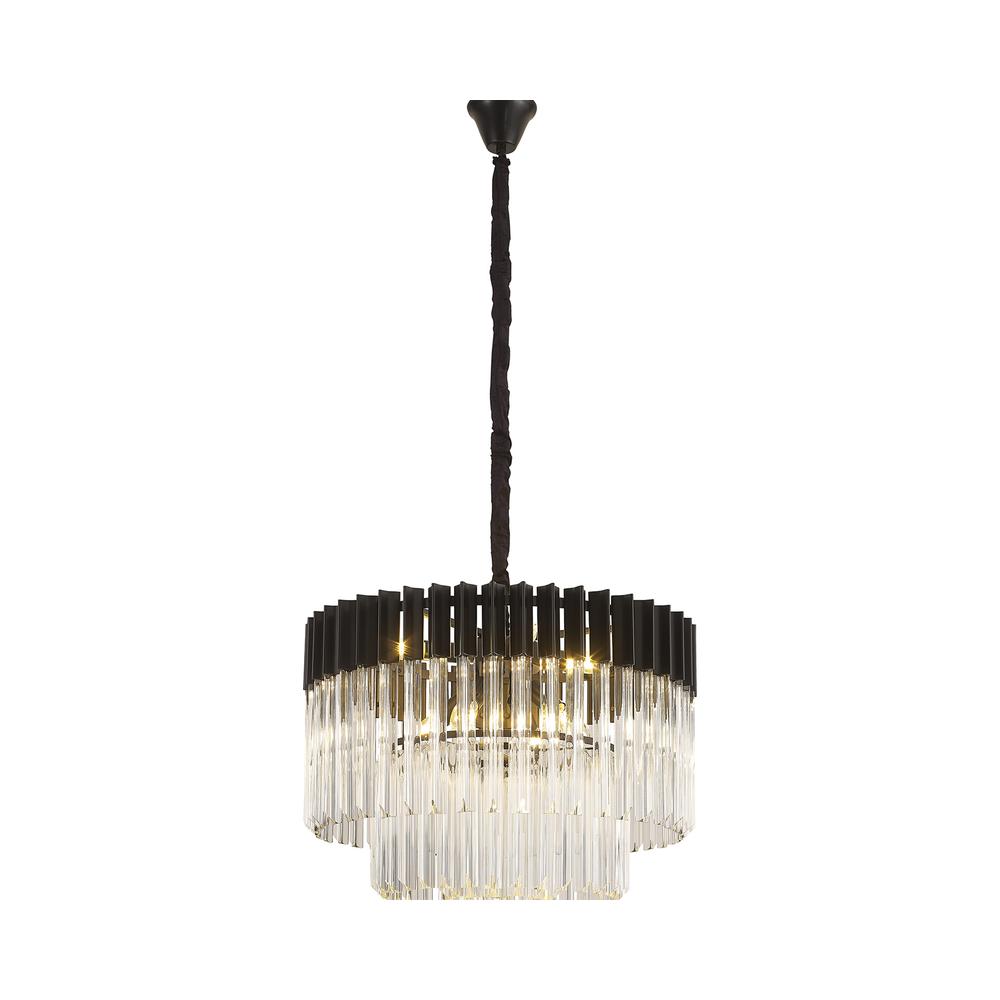 Luxuria Osiris 60cm Pendant Round 8 Light E14 Matt Black / Clear Sculpted Glass