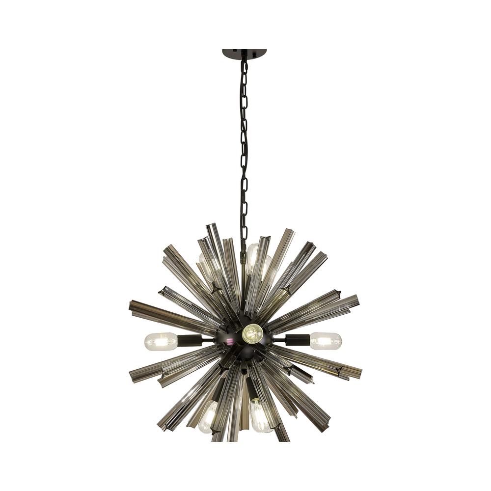 Luxuria Seneca 60cm 10 Light E14 Round Pendant Matt Black / Smoke Glass