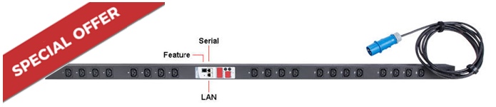 DPXS20A-16 - Raritan - 20 x C13 Outlets to 16Amp IND309 Feed Vertical Mount PDU. Outlet-level Remote Power Monitoring and Switching Over IP (Serial & IP Control PDU) 'DPCS20A-16' - * RARITAN SPECIAL OFFER *