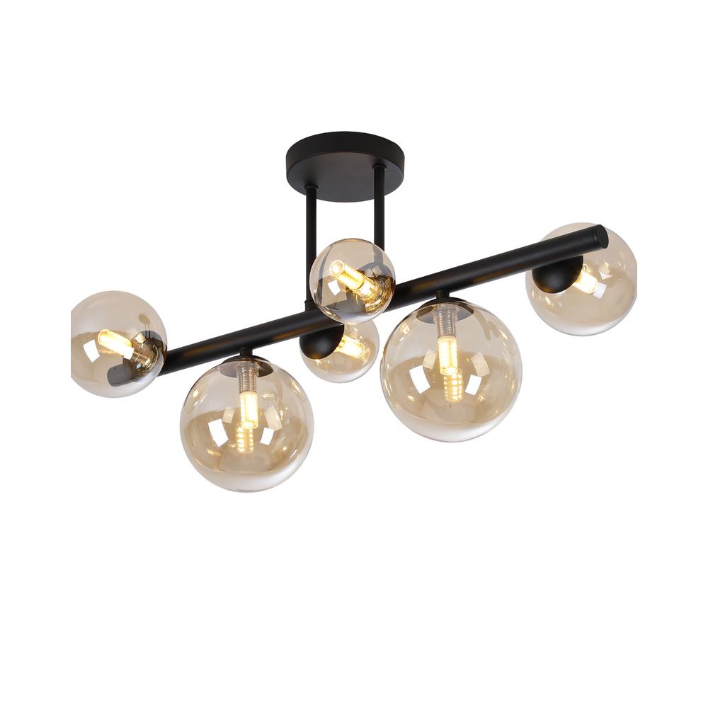 Luxuria Thorne Semi Flush Ceiling Light 6xG9 Satin Black Amber Plated Glass