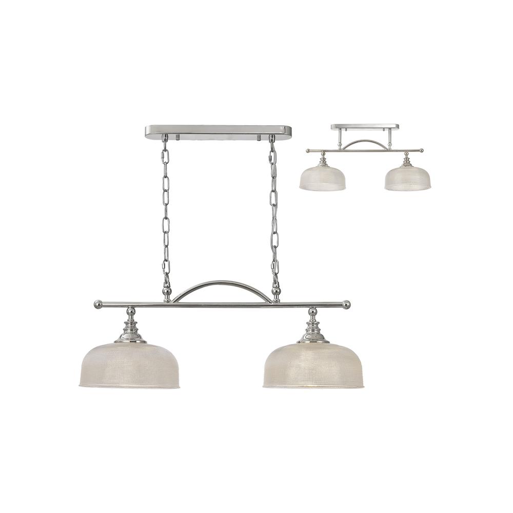 Luxuria Toussenel Semi Flush/Pendant Bar 2 Light Adjustable E27 Polished Nickel/Prismatic Glass