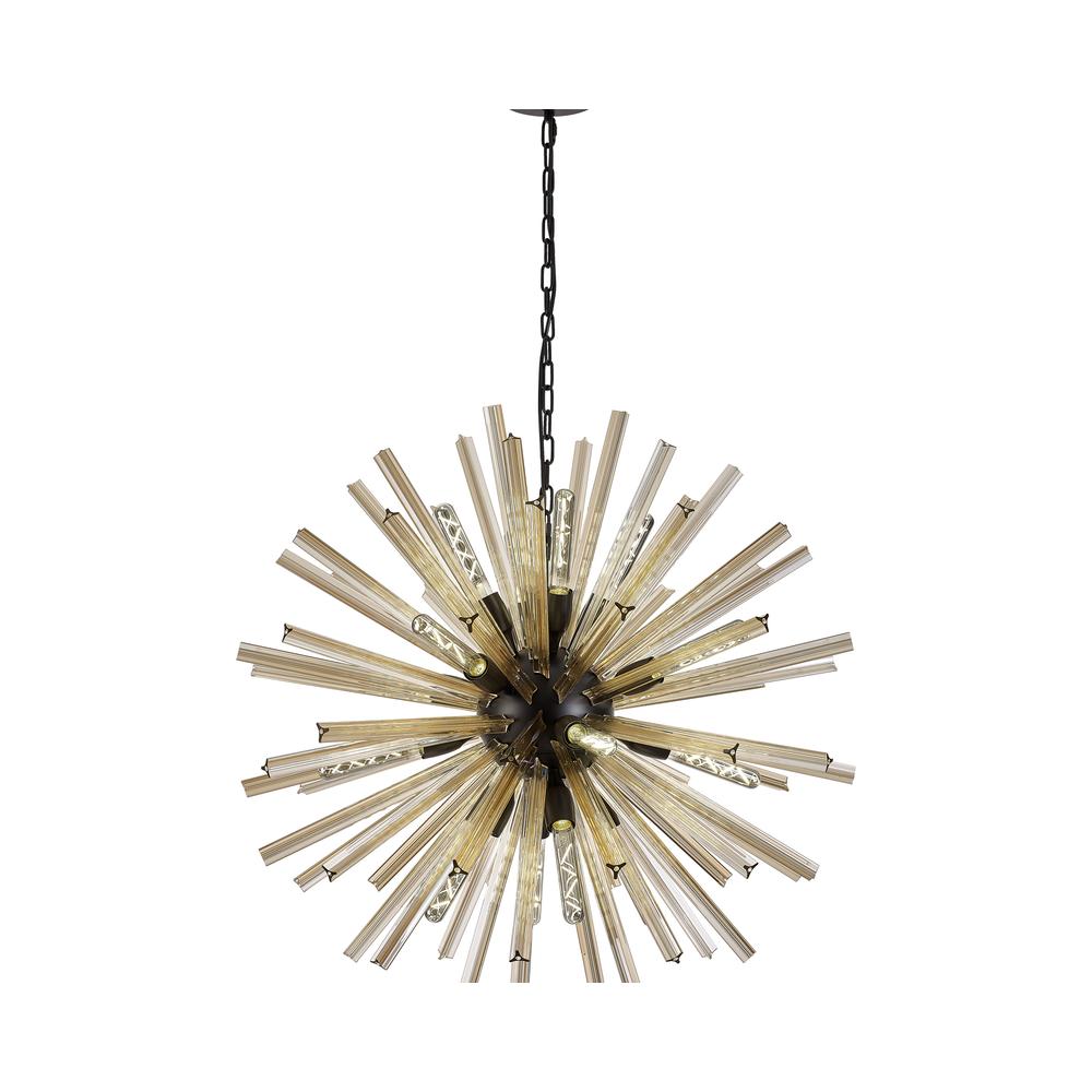 Luxuria Seneca 90cm 16 Light E27 Round Pendant Matt Black / Champagne Gold Glass