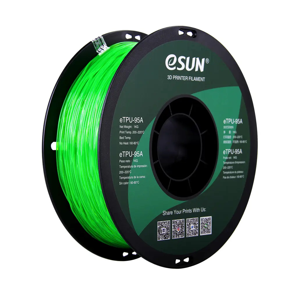 eSUN eTPU 95A Green Transparent Clear 1.75mm Flexible 3D Printing filament 1Kg