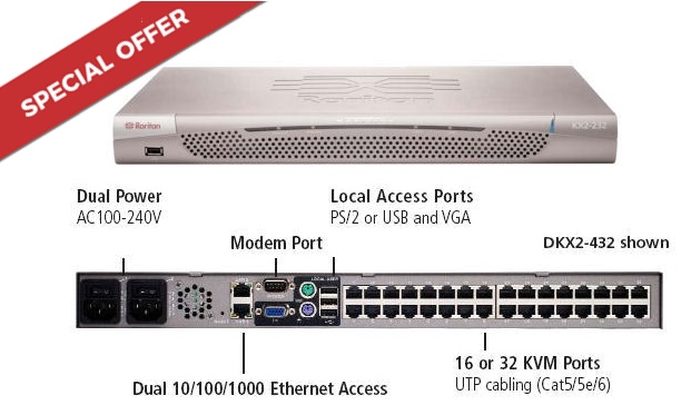 DKX2-464 Raritan ( Dominion KX II ) 4 IP user, 1 Local user Digital KVM 4x64 port KVM switch with access over IP ( Raritan Dominion KX2 Range CAC ) *EX DEMO CLEARANCE 

 SPECIAL OFFER*