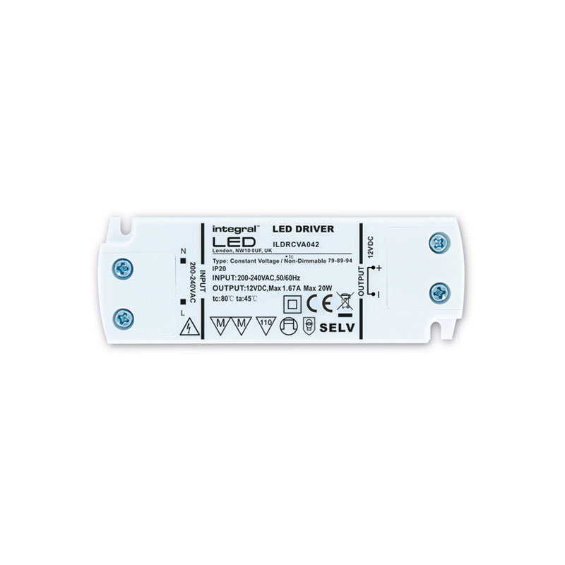 Integral Non Dimmable 12V DC IP20 LED Strip Constant Voltage Driver 20W