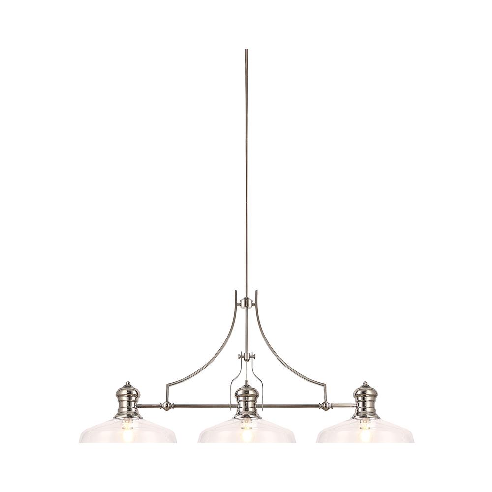 Luxuria Serena Linear Pendant With 38cm Flat Round Shade 3xE27 Polished Nickel/Clear Glass