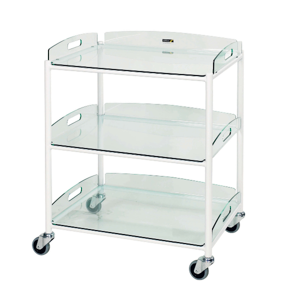 DT6 Dressing Trolley with Glass Effect Safety Trays - 3 x Trays