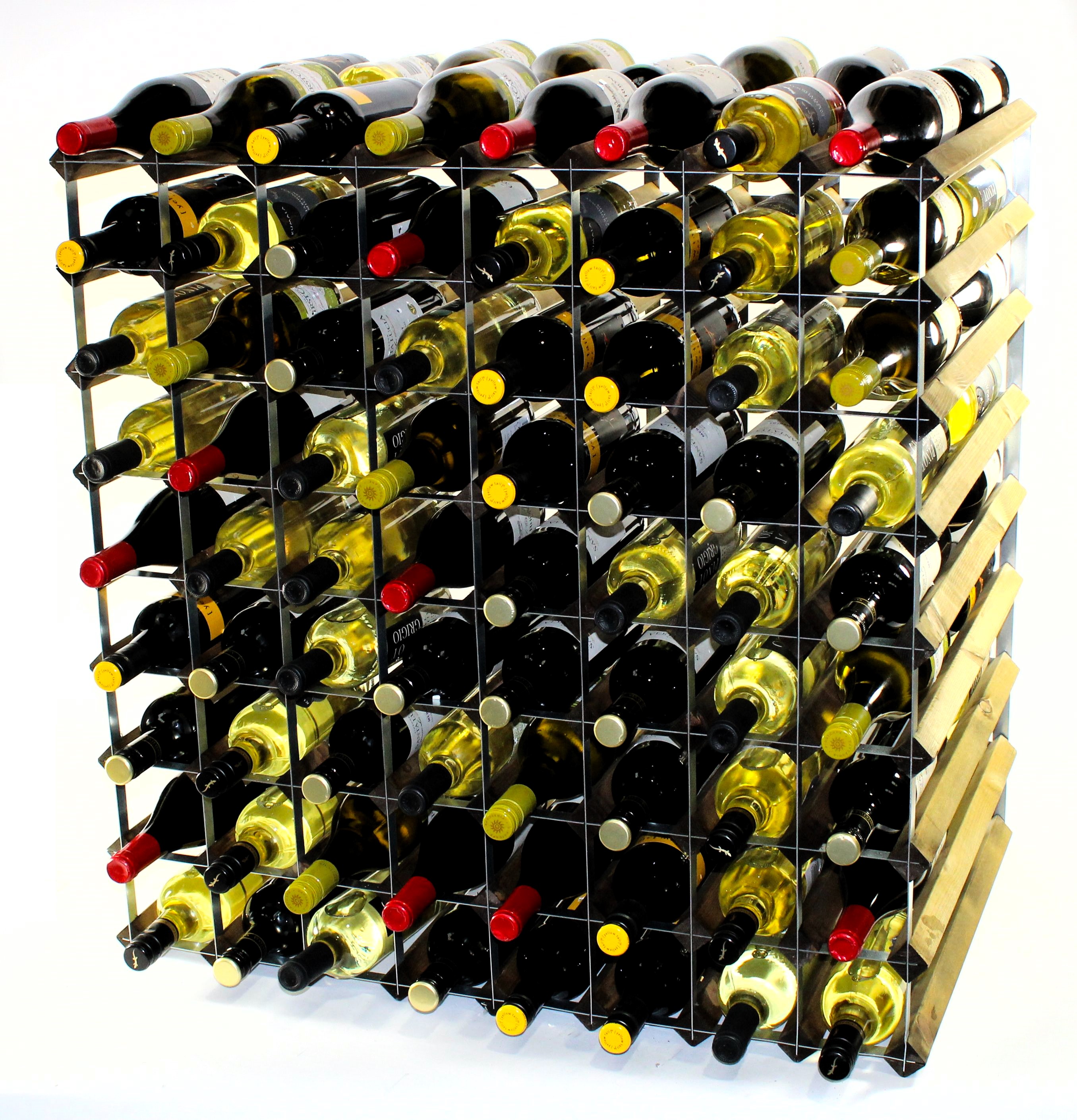 Double depth 144 bottle wine rack - Walnut stain wood - Galvanised metal