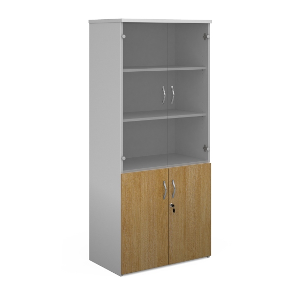 Duo Combination Unit with Glass Upper Doors 4 Shelves - Oak and White